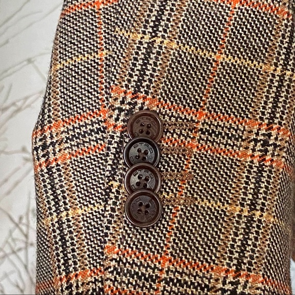 ETRO brown tan orange plaid print colorful leaf inside sport coat blazer jacket - Picture 6 of 14